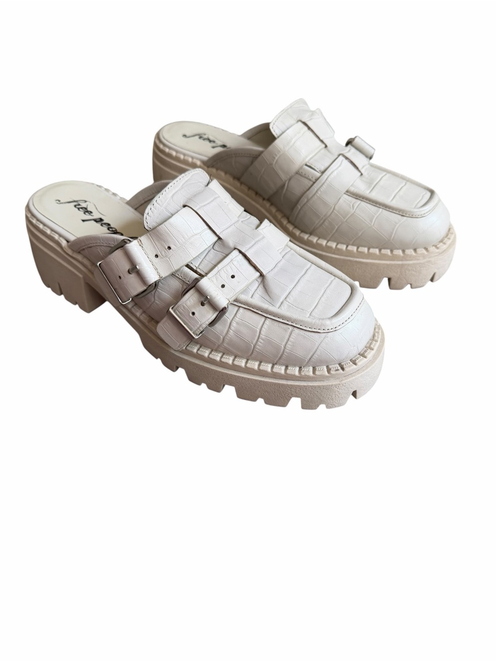 Free People Off White Cream Buckle Lyra Lug Loafer Mule